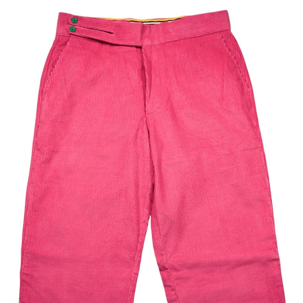 Mens 34 Gurkha Pants Pink Corduroy High Waist Flat Front Straight Fit Trousers